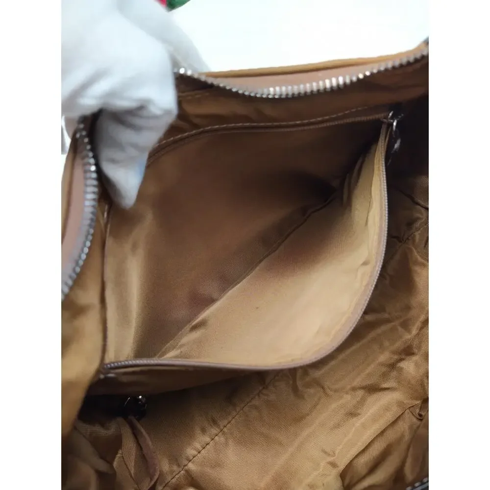 Dooney & Bourke Brown Nylon Leather Trim Zipper Closure Hobo Shoulder Bag